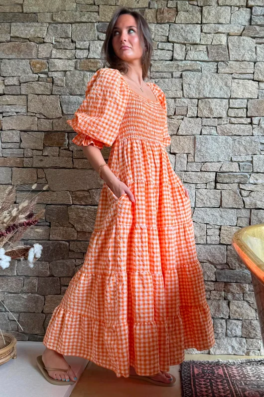 Nonni Gingham Darling Dress Orange?